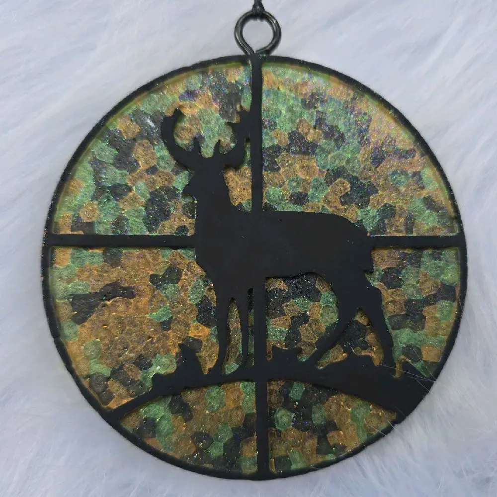 Deer Hunting Camo Car Freshie with Camouflage Design and Silhouette of Deer