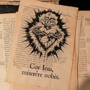 Hand-Printed Sacred Heart of Jesus on authentic 1700's theological page | Christian Wall Art | Faith Decor | Catholic