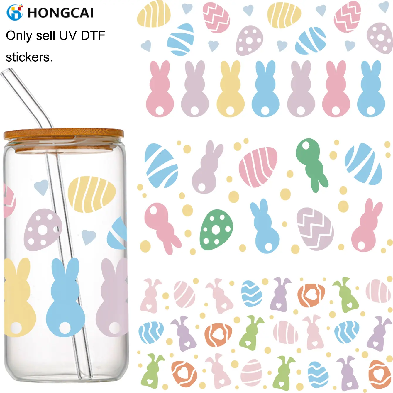 Easter Bunny Egg Series UV DTF Stickers, Soft Cute Rabbit Shape, Macaron Light Colors, Waterproof Scratch-Resistant Film