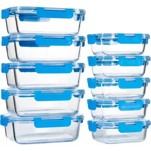 10 PACK Glass Food Storage Containers with Leak Proof Lids, Glass Airtight Meal Prep Containers Set for Lunch, On the Go, Leftover, Kitchen Pantry Organizers and Storage (Blue)