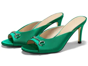 Coutgo Womens Slide Sandals Peep Toe Heeled Mules Metal Chain Green Size 8.5