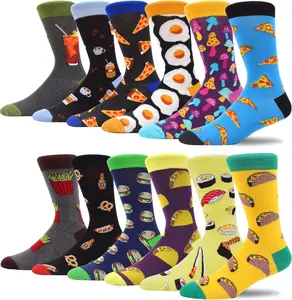 Men's Fun Dress Socks Colorful Novelty Patterned Cotton Crew Socks 12 Pack with Pizza Sushi & Taco Designs for Everyday Wear