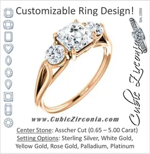 Cubic Zirconia Engagement Ring- The Estefi (Customizable Cathedral-set Asscher Cut 3-stone Design with Round Accents & Split Band)