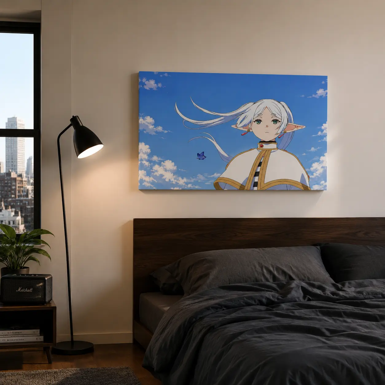 Frieren Beyond Journeys End Anime  Wall Art Frieren Blue Sky Butterfly Poster Framed  Print Scenic Aesthetic Room Decor Otaku Gifts