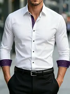 Men's Business Shirt Csc35, Print Pattern, Long Sleeve, Fitted, Contemporary Style, All Seasons, Professional Wear Office, Classic