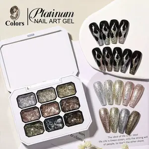 9 Color Nebula Series Platinum Glitter Pure Color Nail Stickers Nail Art Gel Polish Semi-Permanent Removable UV LED DIY Manicure Lamp