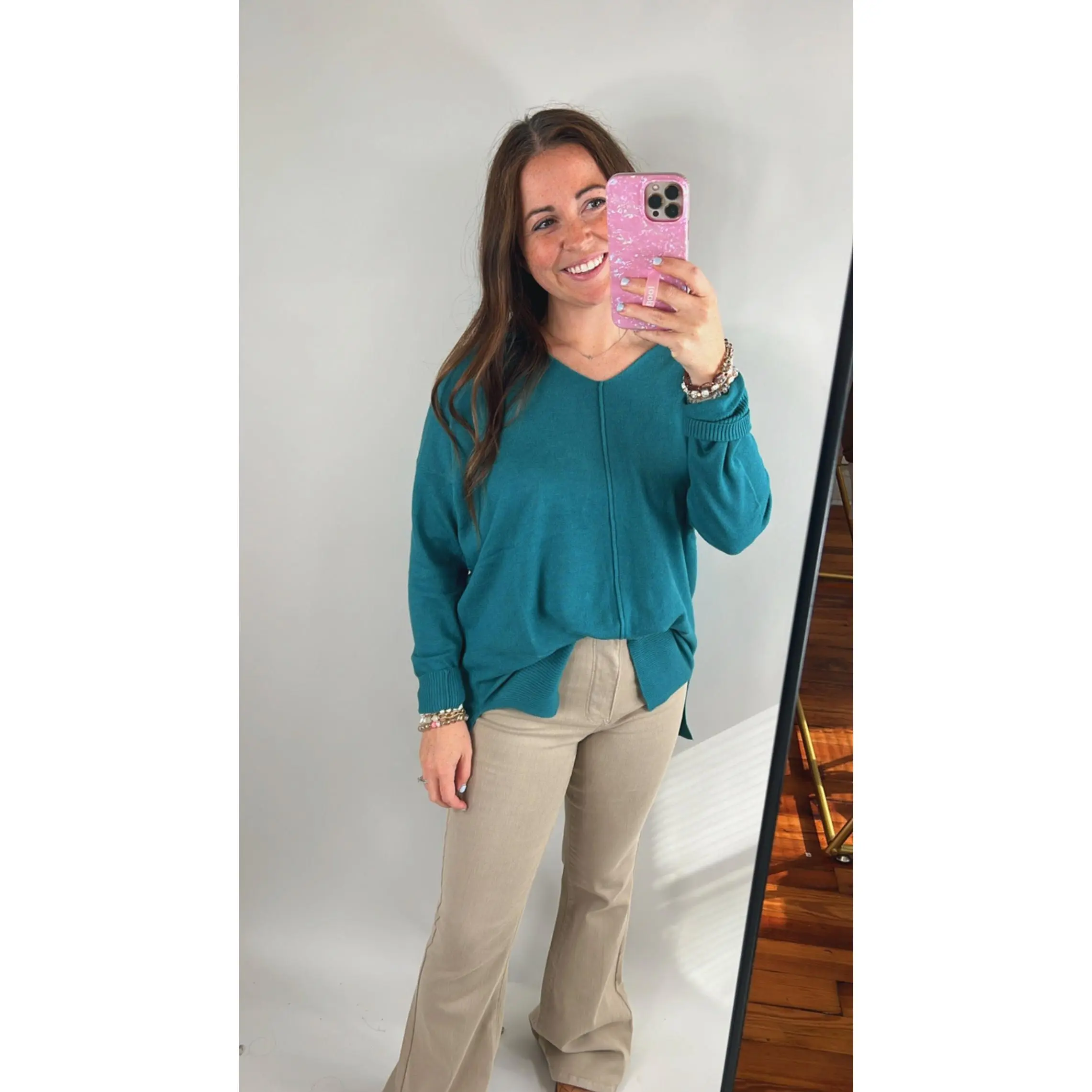 Mollie Teal Front Seam Sweater