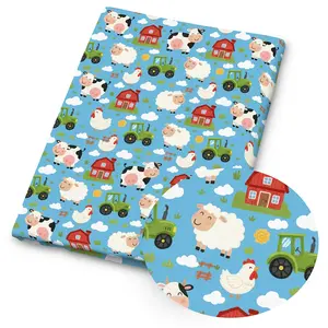 1 piece of farm animal-themed printed fabric – 59 x 19.68 inches (150 x 50 cm) pre-cut polyester fabric featuring cute cows, sheep, pigs, farm animals, and tractors – perfect for sewing, scrapbooking, tablecloths, and crafts