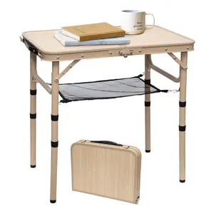 Small Folding Table 2FT Camping Table 3 Adjustable Height Lightweight Portable Aluminum Mini Foldable Table for Picnic Beach Indoor Outdoor, Yellow