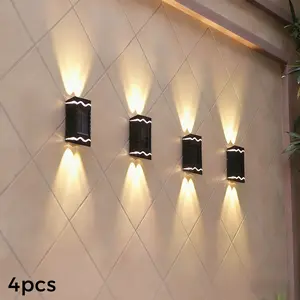 4-Pack LED Solar Outdoor Wall Lights, Patio Lighting, Yard Garden Decorative Lighting, Light/warm Light, New Atmosphere Up-Down Illumination, Wireless Wall Lights