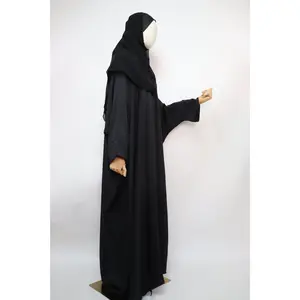 3 Piece Set Lightweight Open Bisht Abaya - Black
