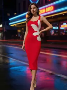 Women's Spring Summer Floral Pattern Mid-Length Slim-Fitting Elegant Sleeveless Sweater Dress, Casual Fashion, Perfect for Daily Wear, Womenswear