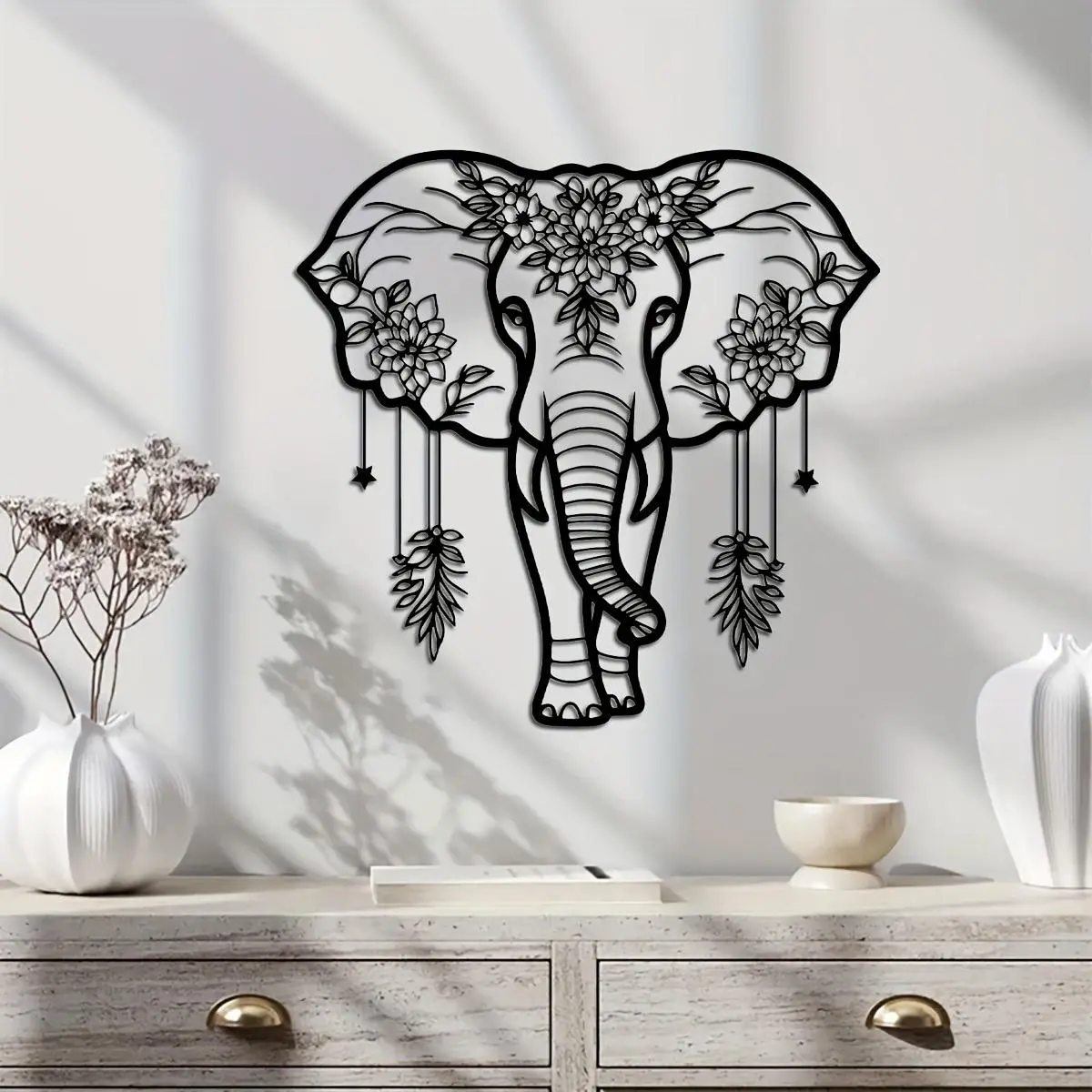Elephant Pattern Wall Art, Boho Style Wall Decor, Creative Wall Hanging Decor for Home Bedroom Living Room Decor, Home Decor Ideas, Mural Decorations, Ornaments, Artistic, Decorative Artwork, Modern Home Decoration