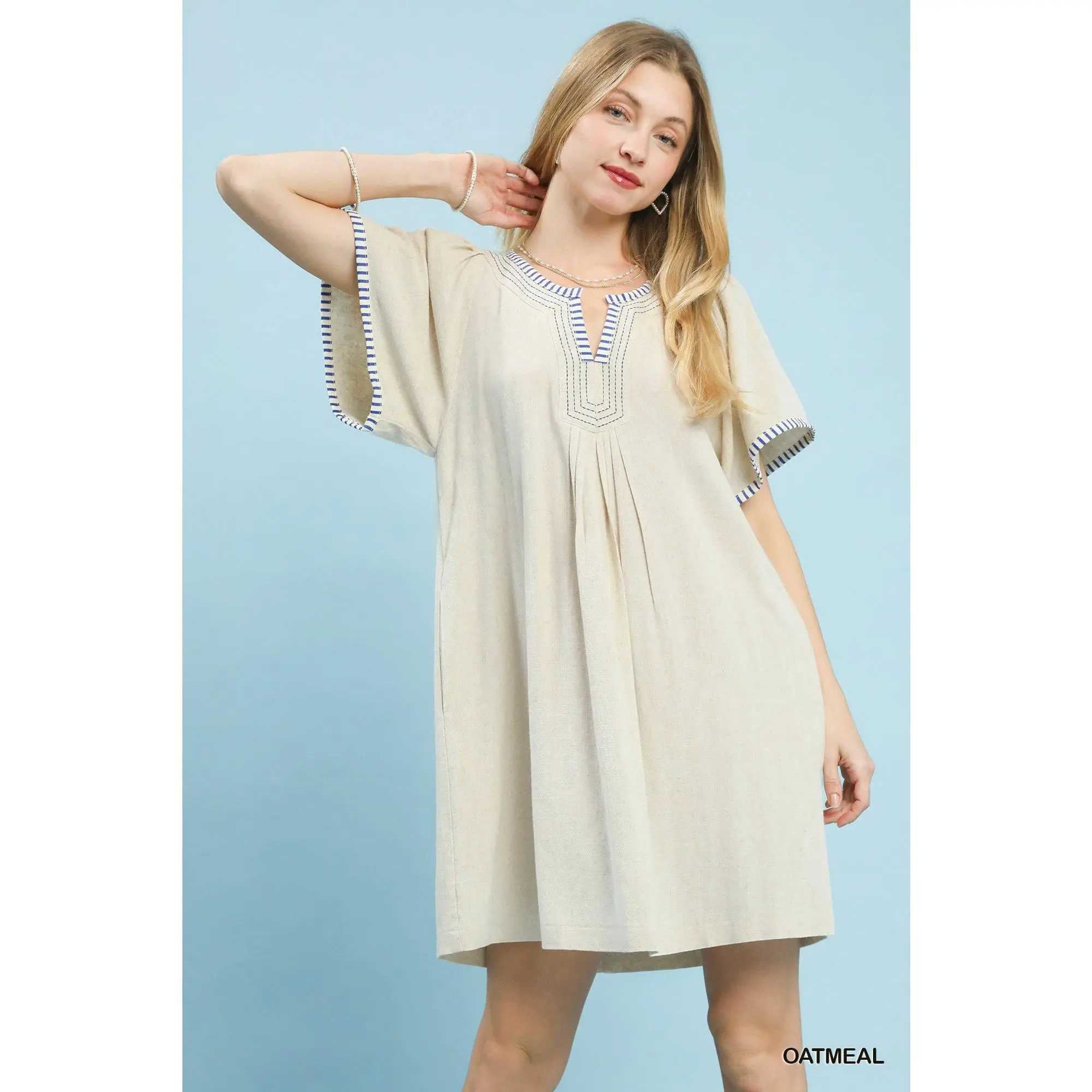 Umgee Linen Trim Tunic Dress