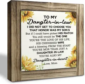 Daughter In Law Gifts, Box Wood Plaques Desk Décor, Wedding Gift for Bride from Mother of the Groom, Daughter-In-Law Birthday Gift from Mother-In-Law, You're Also My Daughter-in-Heart