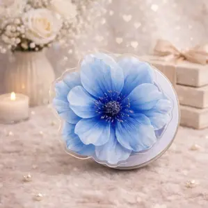 Blue Anemone Flower Phone Grip, Cute Floral Magnetic Phone Holder, Cozy Elegant Girly Gift, Floral Magsafe Phone Kindle, Cute Flower Pop Socket for Her