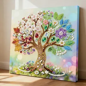 A framed pearl and diamond painting set | Tree of Life Pattern, acrylic paint canvas, suitable for wall decoration in living rooms, bedrooms, and studies; a great choice for Christmas, New Year's, and birthday gifts.