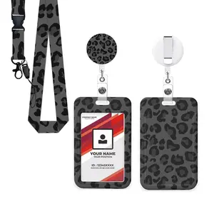 Leopard Print ID Badge Holder Set, Retractable Badge Reel, Stretchable Name Tag Roll, Office Supplies for Teachers, Nurses, Workers, Nurse Day Gift
