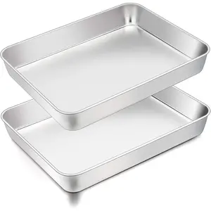 9.8''x12.5'' Baking Pan, Stainless Steel Rectangular Cake Brownie Lasagna Pan for Cooking,  & Sturdy, - & Even Heat, Oven & Dishwasher Safe - Set of 2