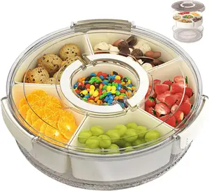 Reusable Double Compartment Snackle Container with Lid, Handle and 360-Degree Rotating Tray - Kitchen Preserving Container for Charcuterie, Snacks - Portable Lunch Box, Easter Gift, Snack Boxes, Kitchen Organization Tool outdoorfun