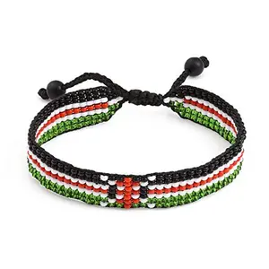 Kenya Flag Bracelet: Handmade Bracelet, Adjustable Beaded Boho-Style Rope Bangle with Patriotic Design
