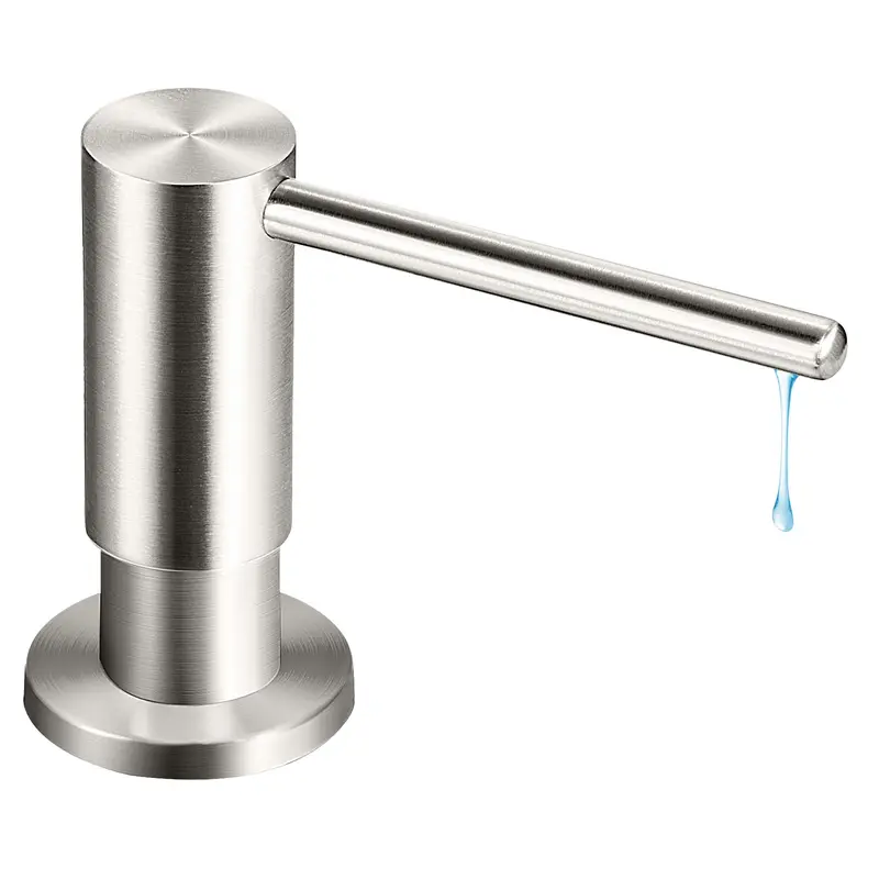 Yofidra Round Press-Down Pump Head Soap Dispenser, Brushed Nickel Stainless Steel with 47in Tube Kit, 360-Degree Rotating Pump Head, Rustproof, 360-Degree Rotating, Fits Most Countertops, for Kitchens & Baths (Silver Black)
