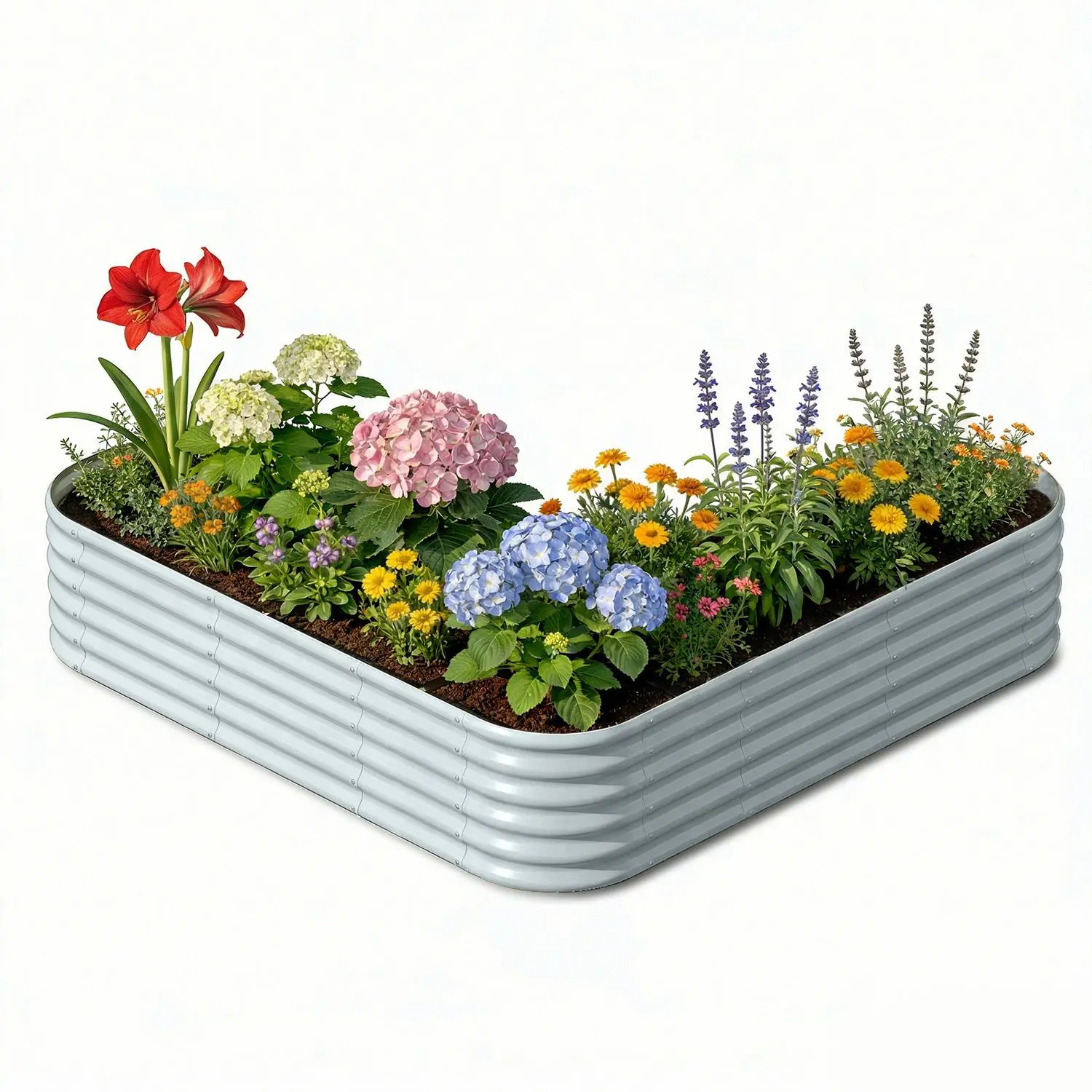 Annoell L-Shaped Metal Raised Garden Bed 7x7x1.5 ft, 18" Tall Galvanized Steel Corner Raised Garden Bed for Vegetables & Flowers, Modular Outdoor Raised Planter Box for Backyard Patio – Brooklyn Grey