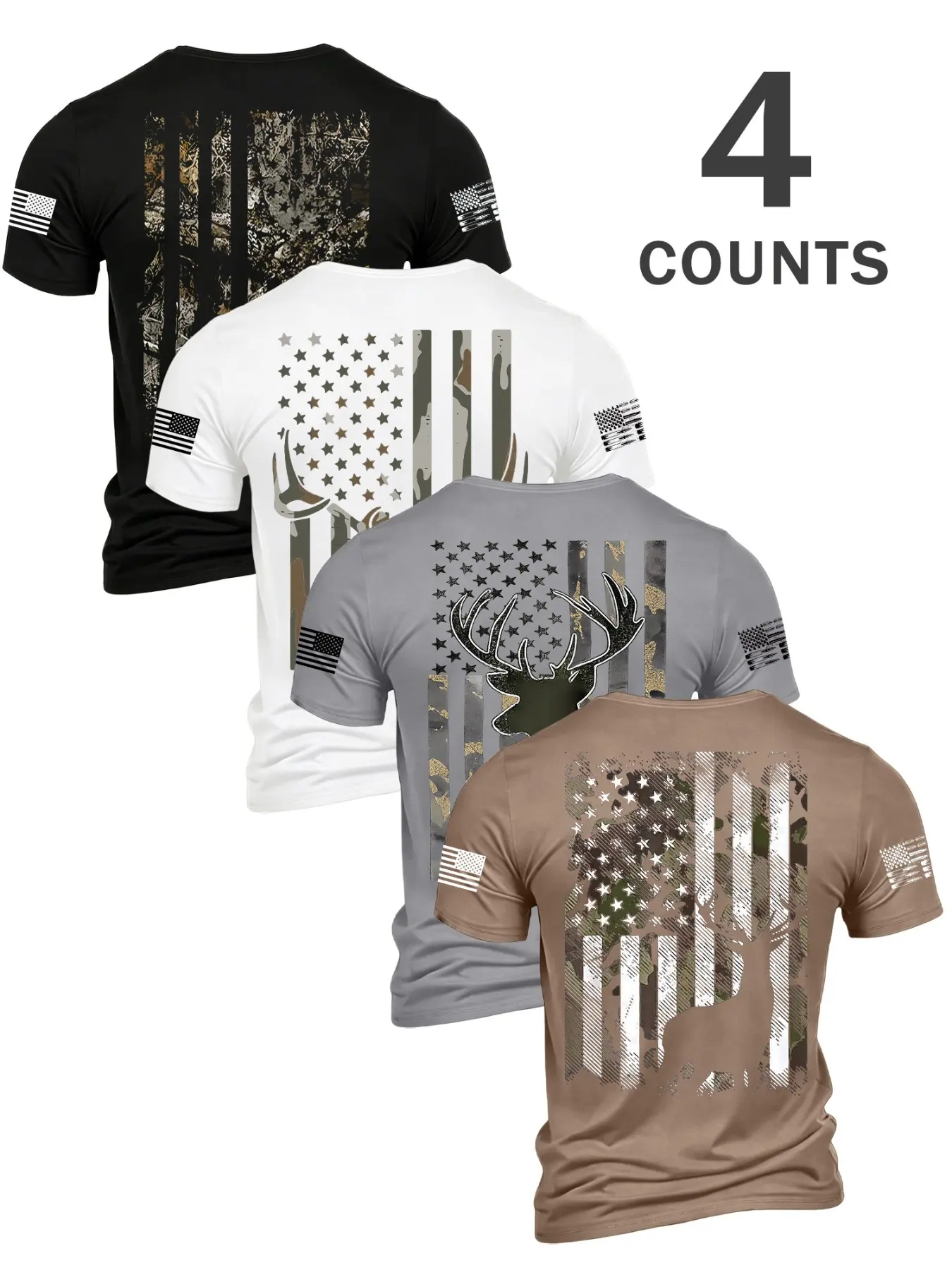 Summer Men's Retro Vintage Classic Deer Pattern Round Neck Short Sleeve T-Shirt Set, Soft Breathable Comfort, Casual Outdoor Fashion, Multi-Color Options