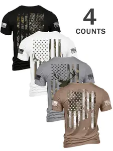 Summer Men's Retro Vintage Deer Pattern Round Neck Short Sleeve T-Shirt Set, Soft Breathable Comfort, Casual Outdoor Fashion, Multi-Color Options