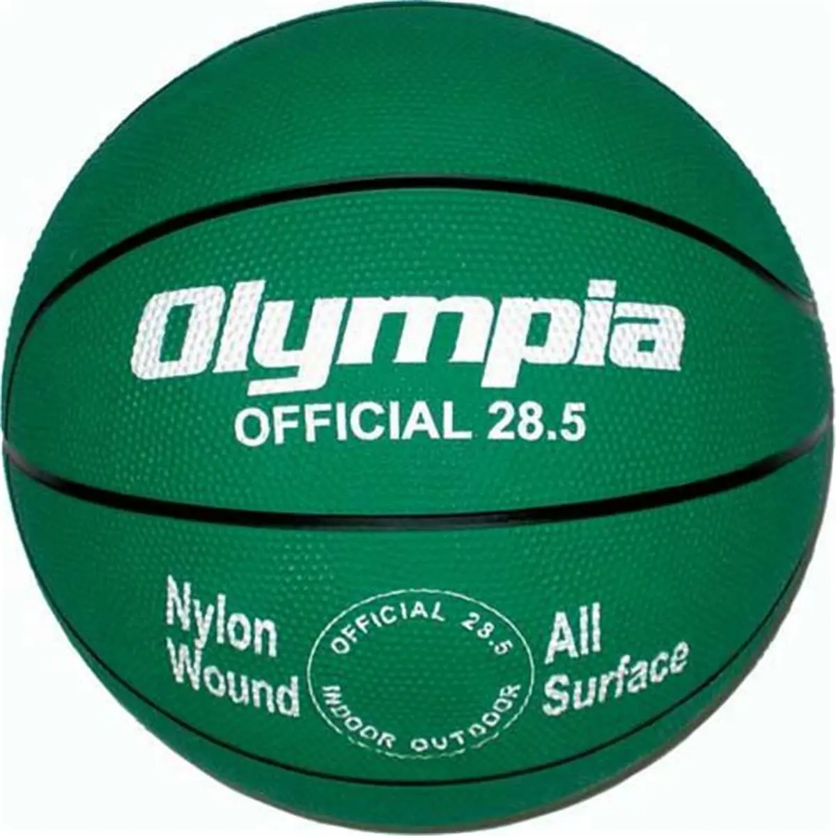 212 MAIN Intermediate Heavy Duty Nylon Wound Rubber Basketball, Indoor/Outdoor Use, Green