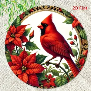 [Vibrant Cardinal Bird Sign] 1pc Vibrant Red Cardinal Bird Metal Tin Sign - 2D Flat Round Wall Art with Holly & Berries, Rustic Holiday Decor for Home, Garden, Bar, Man Cave - Durable Iron Construction, Festive Wall Art, Bird Decor, Garden Decoration