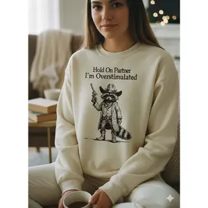 Kaizen | Funny Cowboy Raccoon Sweatshirt Overstimulated Meme Crewneck Vintage Western Trash Panda Hoodie Relatable ADHD Neurodivergent Gift