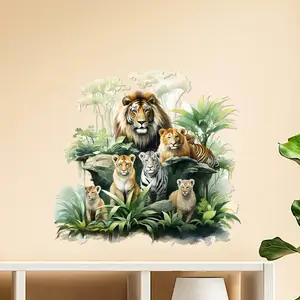 1 Set of Jungle Lion Tiger Family Stickers, Wild Animal Theme Stickers, Adding Fun and Vitality to Family Life, Self Adhesive Detachable Waterproof DIY Stickers, Home Wall, Room Window, Bedroom Decoration, Home Decoration