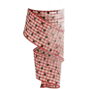 2.5" x 10yd Polka Dot Gingham Ribbon – Red/Cream/Black