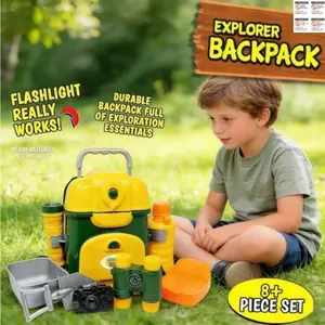 9-Piece Kids Outdoor Explorer Backpack Set Toy, Upgraded Ultimate Adventure Game & Hunting Gear, Binoculars, Shovel, Flashlight, Water Bottle