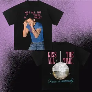 Double Sided Harry Kiss All The Time Disco Occasionally, Disco Ball Tee, HS Tour Graphic Tshirt, Y2K Concert Top