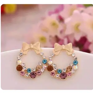 New Absolutely Beautiful Christmas Wreath Multi Colored Rhinestone Stud Earrings