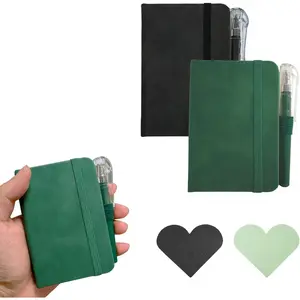2 Pack Pocket Notebook Journals, 4.3 inches x 3.1 inches 200 Pages Small Notepad Notebooks for Note Taking, Thick Lined Paper, Leather Cover With Pen Holder (Black & Green)