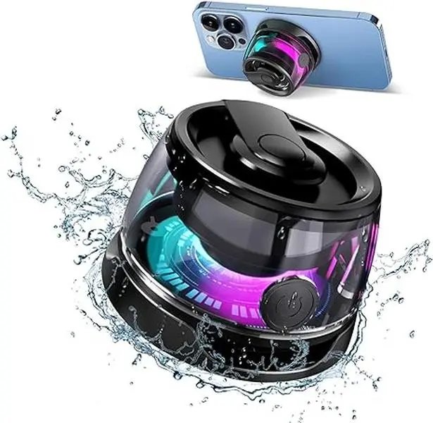 Edifier G200 Magnetic Bluetooth Speaker, 5W Mini Speakers Wireless with Bluetooth 5.3, RGB Light, Game Mode, 7H Playtime, Portable Phone Stand for iPhone, Travel, Golf Cart - Black