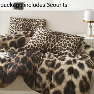 Leopard Print Duvet Cover Set, 3 Counts/set Including 1 Count Duvet Cover & 2 Counts Pillowcase without Filler, Soft Comfortable Bedding Set for Home Bedroom,  Comfy Bed Sets