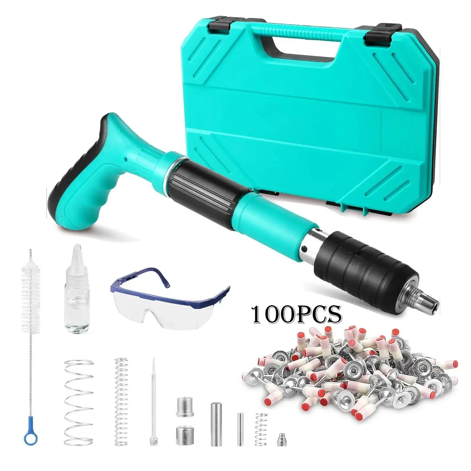 Manual Mini Steel Fastening Nail Gun,Portable Mechanical Tool for Household Woodworking & Thin Wall Mounting,5 Levels Adjustable Tension, Including 100 Nails