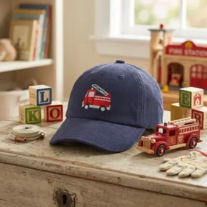 Kids Cute Fire Truck Embroidered Baseball Caps for Boys and Girls - Adjustable Washed Cotton Hat Perfect for Outdoor Activities, Sports, and Casual Wear, Lightweight and Breathable Design