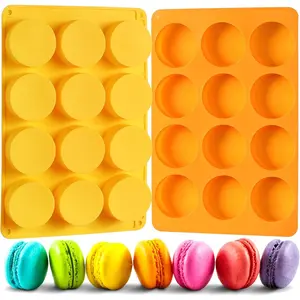 2 Pcs Chocolate Cookie Silicone Molds, 12-Cavity Round Silicone Mold, Baking Mold For Chocolate,Cookie,Candy,Mini Cake,Jelly (Orange + Yellow)
