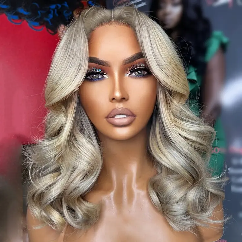 Ash Blonde Loose Body Wave Bob Lace Frontal Human Hair Wigs HD Transparent Lace Ash Blonde Bob Milk Tea Natural Wave Pure Luxury Human Hair Wig 13X4 Lace Front Glueless Pre Plucked With Baby Hair