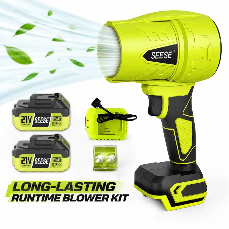 SEESE 21V Max Cordless Turbo Leaf Blower Kit with Dual 4.0Ah Batteries, Brushless Motor High Power Blower with Long Runtime for Yard, Garden & Car Drying, Halloween gifts