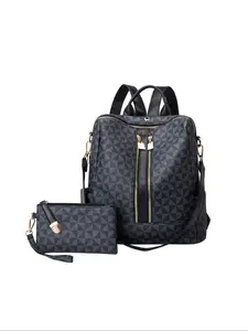 Women's Fashion Plaid Geometric Pattern Backpack and Wallet Set, Multifunctional Vintage Design, Durable Material, Ideal for Daily Use