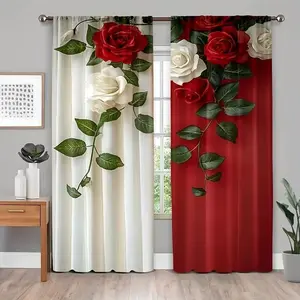 Valentine's Day Patchwork Curtains Set, Window Curtains, High Definition, 2 Piece, Semi-Transparent, Digital Print, Living Room Bedroom Decor