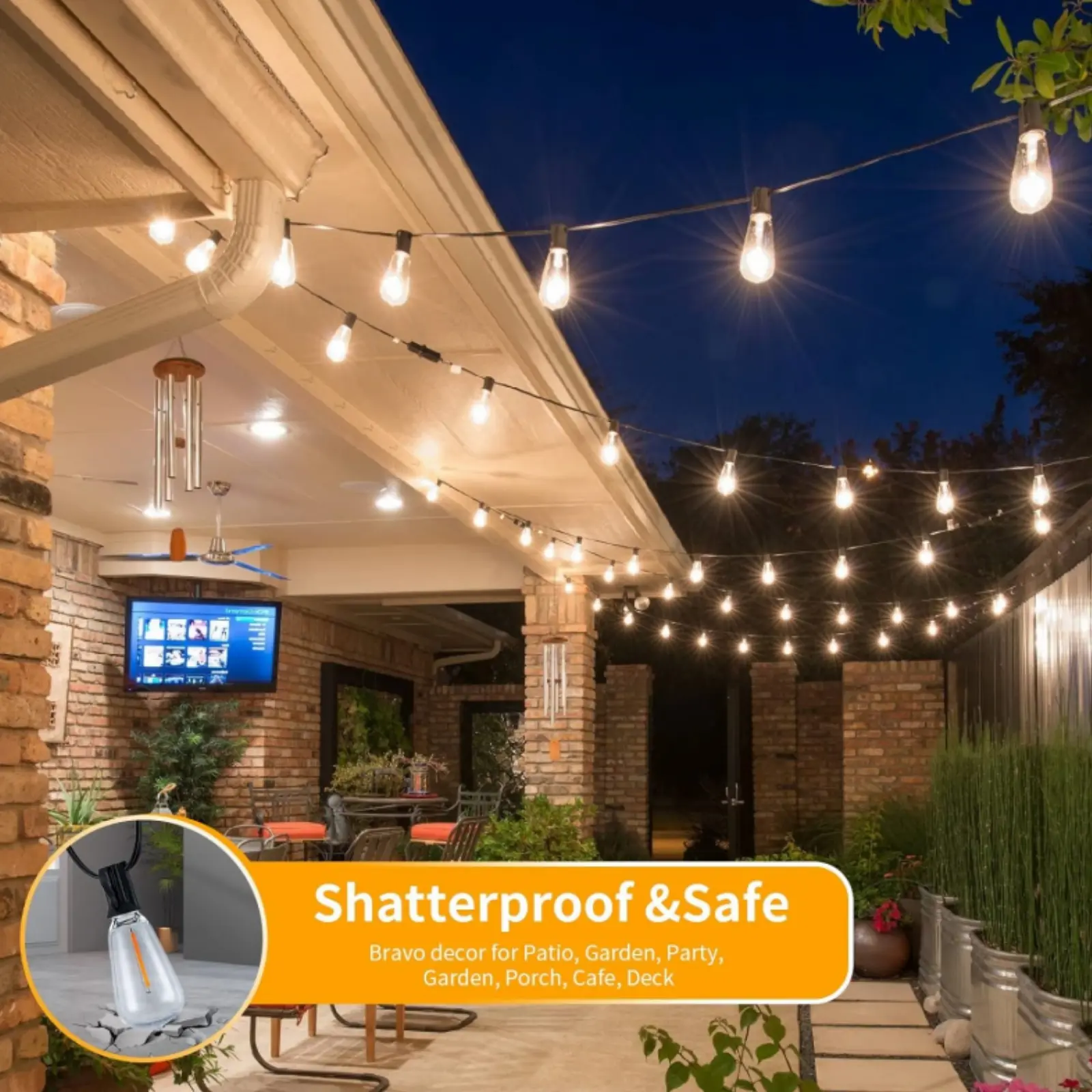 LED Outdoor String Lights 50FT Patio Lights with 25+2 Shatterproof ST38 Vintage Edison Bulbs, Outside Hanging Light Waterproof for Porch, Deck, Garden, Backyard, Balcony, 2700K Dimmable
