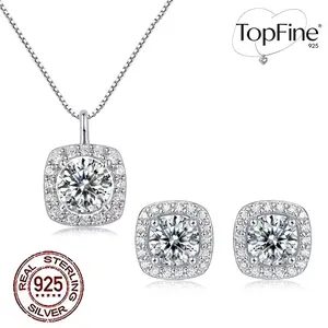 Luxurious 925 Sterling Silver 2pcs Jewelry Set, with Sparkling Zirconia -Square Bag Princess Square Cut Pendant Necklace and Earrings, Perfect for Weddings and Engagements Collarbone Chain Couple Set, Elegant Style, Exquisite Women'S Gift