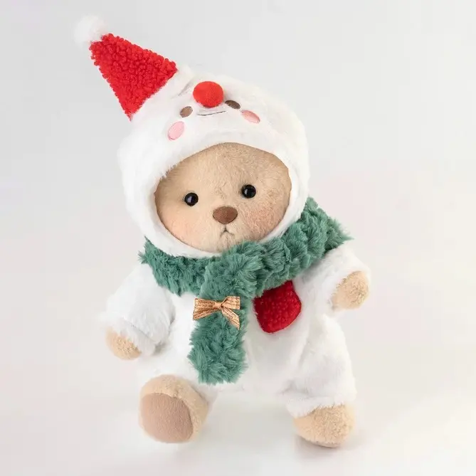 Getahug Christmas Snowman White Teddy Bear, Handmade Moveable Soft Fluffy Cute-Shaped Stuffed Animal Doll Toy, Holiday Gift, Moveable Stuffed Animal, Soft Stuffed Doll